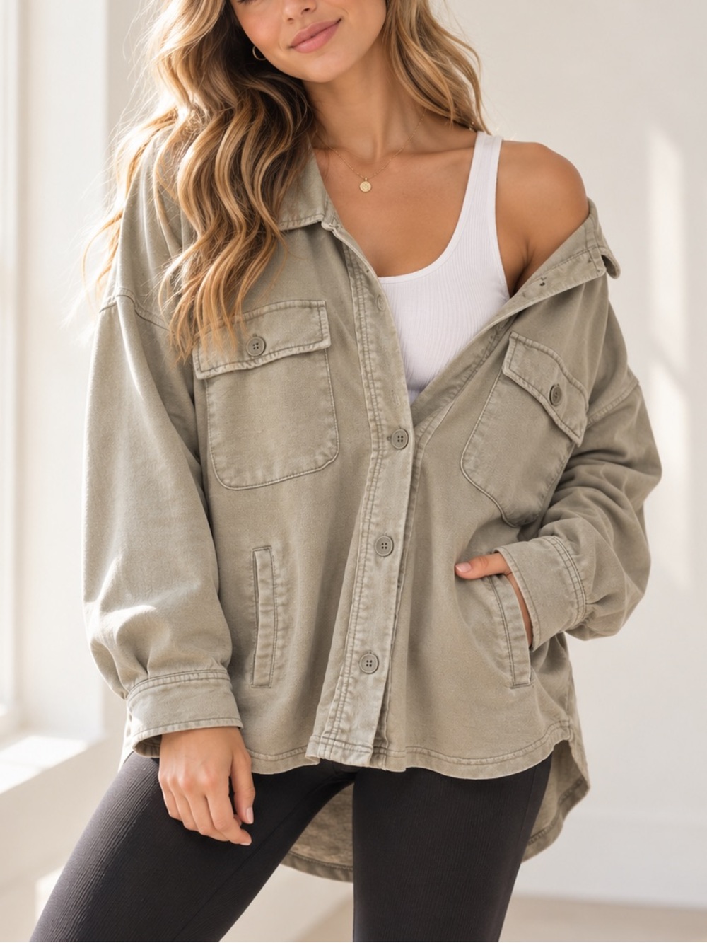 Altarβd State Taupe Oversized Utility Shacket Jacket Medium